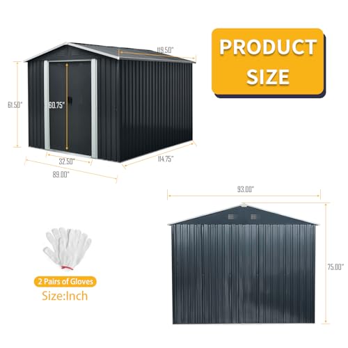 8X10-ft-Outdoor-Metal-Storage-Shed-with-Floor-Floor-Lockable-Galvanized-Steel-Tool-Shed-with-Sliding-Door-and-Air-Vent-Waterproof-Garden-Storage-House-for-Backyard-Patio 8X10 ft Outdoor Metal Storage Shed with Floor Floor Lockable Galvanized Steel Tool Shed with Sliding Door and Air Vent Waterproof Garden Storage House for Backyard Patio
