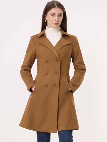 Allegra K Women's Faux Suede Jacket Double Breasted Notched Lapel Winter Long Trench Coat3