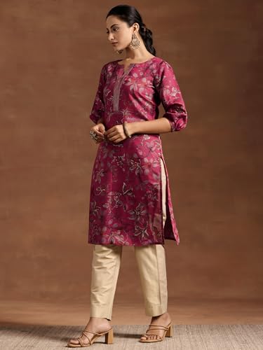 Image of Libas Womens Printed Silk Straight Kurta for Women Suit