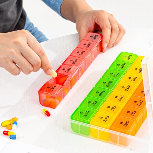 Image of Large Monthly Pill Organizer, XL 4 Weeks Pill Box,28 Day Pill Cases Organizerd by Week,Big Compartment Pill Container with Dust-Proof,for Pills /Vitamin /Fish Oil /Supplements,by Yaklim (ROYG)