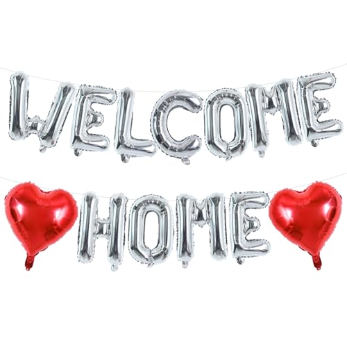 Image of TONIFUL 16 Inch Silver WELCOME HOME Foil Letter Balloons Banner Decoration