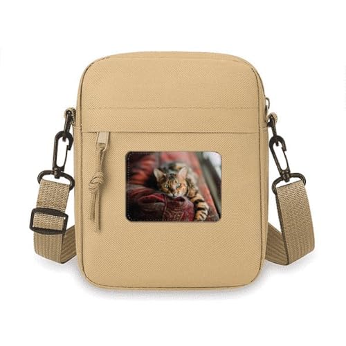 Sac à main à bandoulière avec œil vert et chat imprimé artistique original pour smartphone