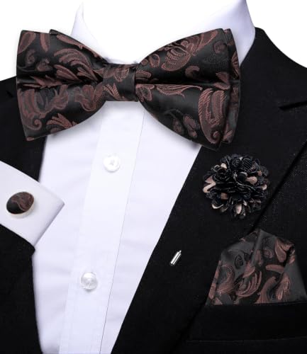 Image of Dubulle Mens Paisley Striped Bowtie Set Pre-tied Bowtie for Men and Pocket Square Set Wedding Business