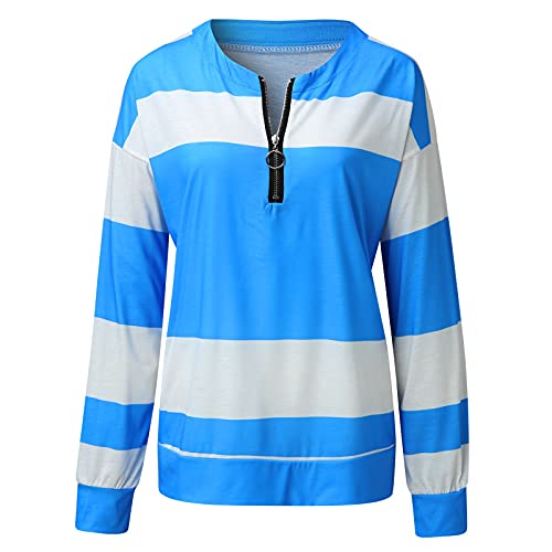 Briskorry Dames lange mouwen strepen bovenstuk effen V-hals ritssluiting casual T-shirt los hemd mode tuniek lang shirt pullover mode blouse T-shirt voor vrouwen - Image 5