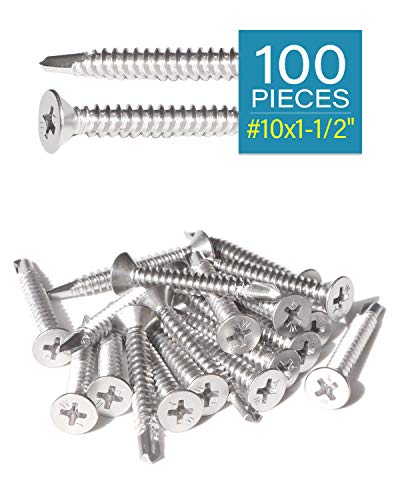 Image of Stainless Steel Sheet Metal Screws #10 x 1-1 /2 Inch 100pcs, Self Drilling Flat Head Phillips Stainless Steel 410 Screws Standard Thread Teks Screws for Wood to Metal Stud by IMSCREWS