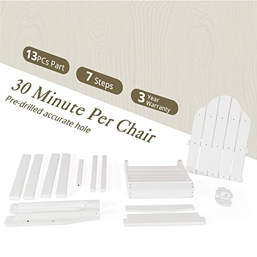 Lue Bona Tall Adirondack Chairs Set Of 2, Recycled Poly Adirondack Chair Bar Stools With Cup Holder, 25.6", 300Lbs, Eco-Friendly Balcony Chair, Weather Resistant Patio Stool For Balcony,Deck,White #TOP5