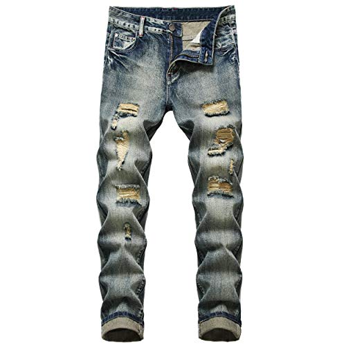 Men's Slim-fit Stretch Denim Jeans Featuring a Ripped Stretch Regular Pants. Suitable for Fashion outings, Business Negotiations, Holiday Parties, and Outdoor Trips. Easy to Match with Various Tops.