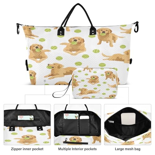 Travel Duffle Bag Weekender Bags Overnight Bag with Toiletry Bag Gym Duffel Bag Golden Retriever Tennis Ball for Travel Business Trips Sport2
