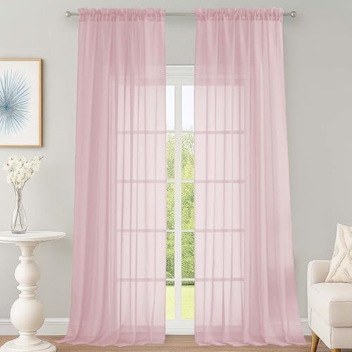 Image of OWENIE Sheer Blush Curtains 108 Inches Long for Living Room Bedroom 2 Panels Set, Lightweight Airy Blush Sheer Curtain, Filmy Voile Rod Pocket, 2 PCS, Each 59 inch W x 108 inch L