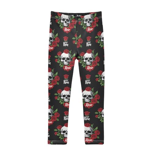 ALAZA Girls' Leggings Children's Yoga Pants Skinny Printed Dance Skull Rose Comfortable 4T