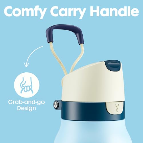 Image of Meoky 24 oz Travel Water Bottle Insulated: Leak Proof Locking Lid, 2-in-1 Straw and Spout, 24 Hours Cold, Top Handle, Fits in Car Cup Holder, Stainless Steel Slim Water Bottle for Hiking, Cove