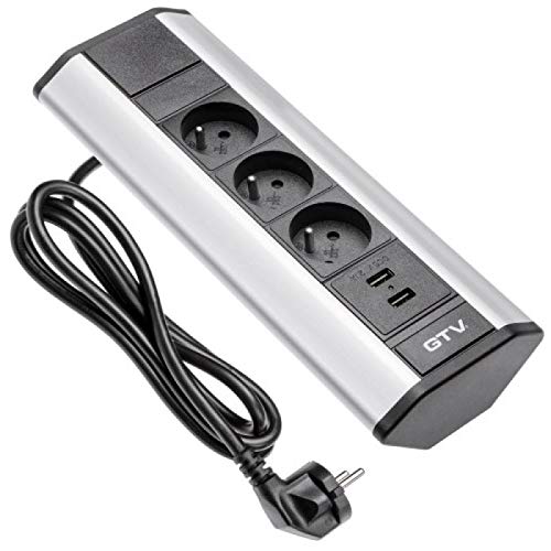 Gniazdo narożne 3 gniazda + 2 kabel USB 1,5M 16A.230V 2P+T srebrny