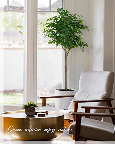 Keloteven Artificial Ficus Tree Indoor 5Ft Tall Faux Ficus Plant Potted Silk Realistic Tree Leaves Fake Ficus Tree In Pot Artificial Plants For Home Office Room Tree Decor Housewarming Gift #TOP1