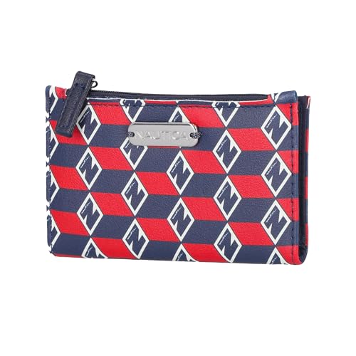 Image of Nautica High Tide Small Wallet for Women, RFID Blocking Slim Credit Card Holder with Zipper Coin Pocket, Bifold Compact Wallet with ID Window, Americana