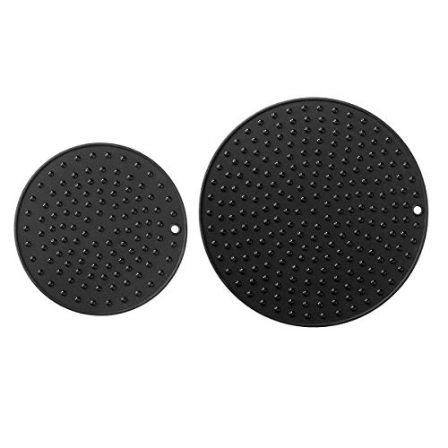 Extra Large, Extra Thick Silicone Trivet Mat Set For Hot Dishes - Silicone Hot Pot Holder for Table, Kitchen Hot Pads for Pots & Pans, Extra Large and Regular Sizes S/2 (Black)