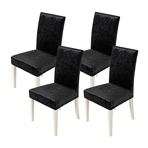Miulee Velvet Chair Covers For Dining Room Set Of 4 Stretch Soft & Thick Crushed Velvet Chair Slipcover For Kitchen Decorative Parson Chair Seat Cover With Shimmer For Halloween Party Ceremony Black #TOP7
