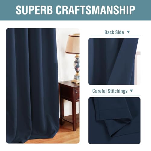 Image of H.VERSAILTEX Blackout Curtain for Living Room Extra Long, Thermal Insulated Bedroom Curtains Grommet Top, Noise Reducing Patio Door Curtain - Navy Blue, One Panel, 52'W x 120'L