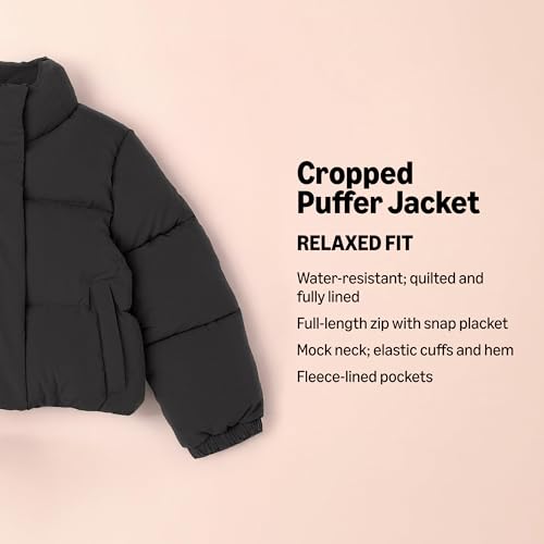 Amazon Essentials Girls and Toddlers' Cropped Full-Zip Puffer Jacket (Quilted Matte or Sherpa Fleece)2