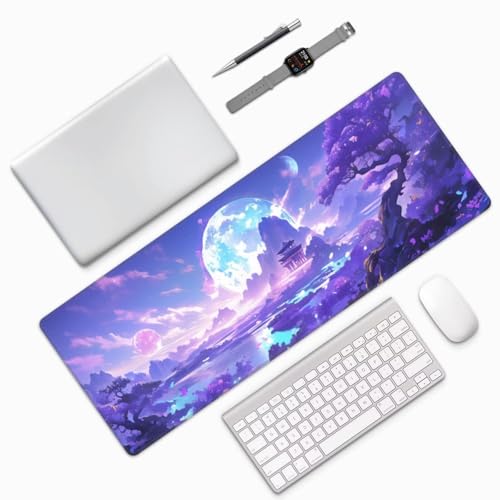 Podkładka pod mysz do gier górskich 900 x 400 x 3 mm, duża podkładka pod mysz dla graczy na biurko księżyc przeszyte krawędzie dokładność i szybkość antypoślizgowa wodoodporna gumowa podstawa do biura