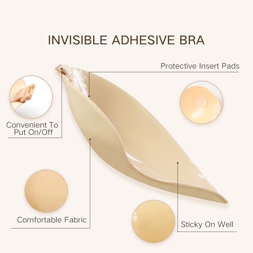 Adhesive Bra,Invisible Sticky Strapless Push-Up Bra, Reusable Silicone Nipple Covers for Backless Dress…3