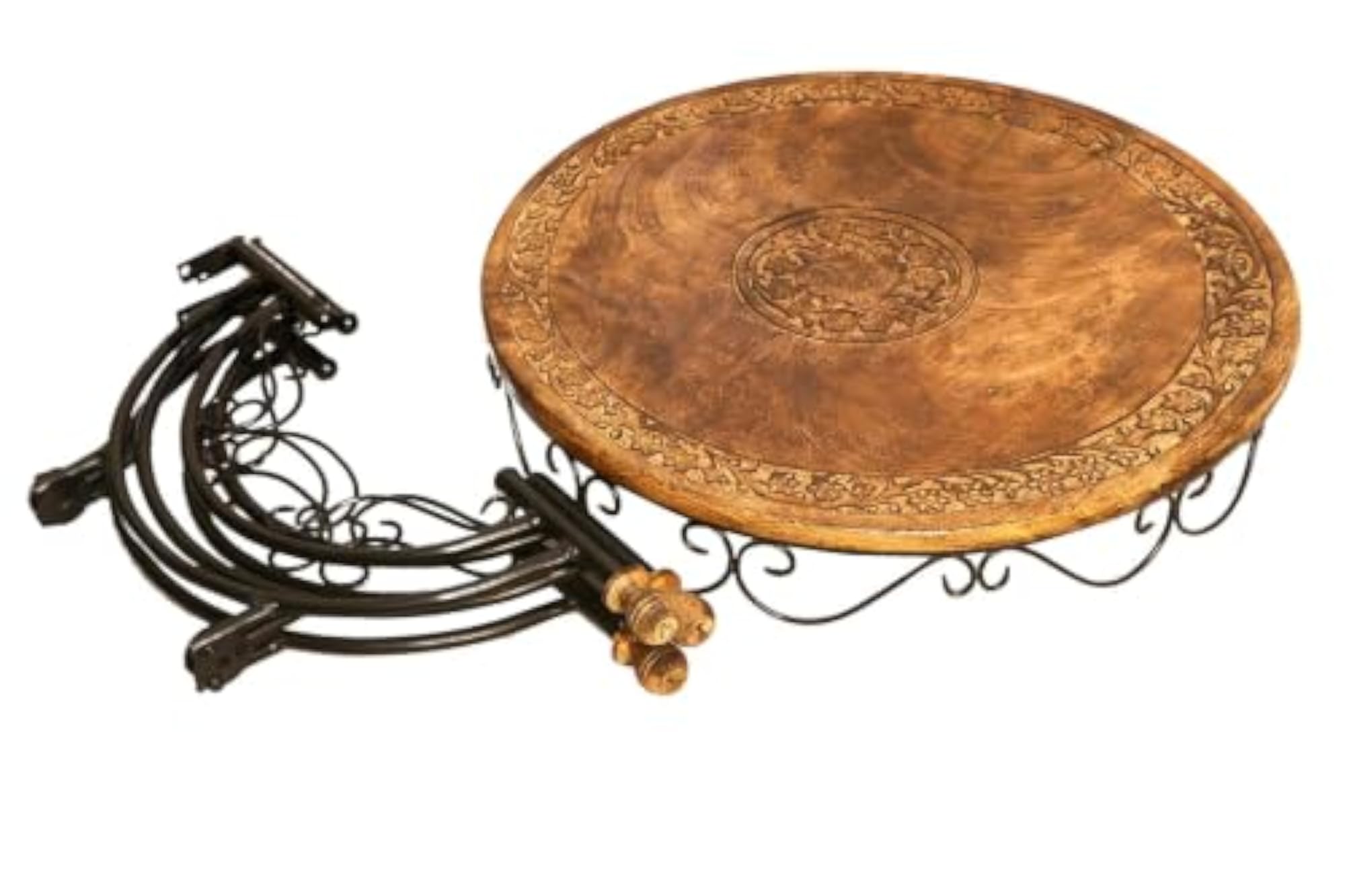 3-Piece Solid Wood & Wrought Iron Dining Set