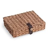 Decorative Box with Lid, Wicker Storage Basket, Water Hyacinth Woven Decorative box for Shelf, Coffee Table, Console Table, Home Decor (Large)
