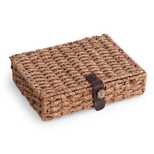 Decorative Box with Lid, Wicker Storage Basket, Water Hyacinth Woven