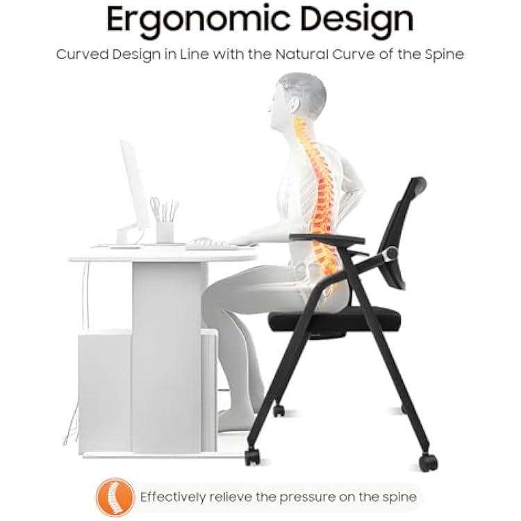 Foldable Conference Room Chair Folding Office Chair with Desk Armrest Wheels Stacking Mesh Guest Reception Chairs for Office School Classroom Training Conference Waiting Room (2)