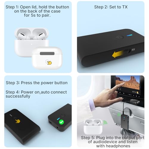 Image of Bluetooth 5.3 Transmitter Receiver for TV and Wireless Headphones, 2-in-1 Bluetooth Adapter, Wireless Transmitter for TV, PC, MP3, Gym, Airplane Use with Any 3.5 mm Audio Jack