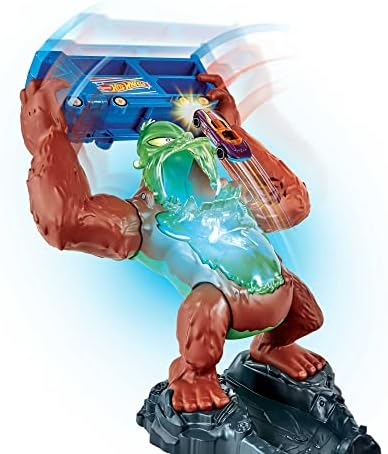 Hot Wheels City Toxic Gorilla Slam - Gas Station & Repair Shop with 1:64 Scale Car - Adjustable Launcher - Connects to Other Sets - Gift for Kids 5+