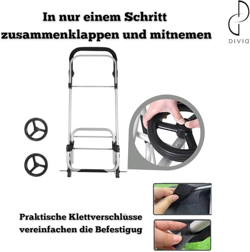 DIVID® Einkaufstrolley mit integrierter Sackkarre, 56LFassungsvermögen bis zu 50Kg belastbar,Klappbar (Schwarz) – Bild 5