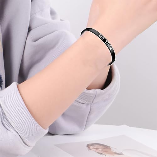 Let Them Cuff Bracelet, Self Worth Motivational Engraving Bracelets Stainless Steel Open Adjustable Handmade Engraved Friendship Cuff Bangle Jewelry Gifts for Sorority Sisters Best Friends(Black) by Angyape - Used condition - Image 4