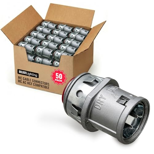SELECT Lighting 50-Pack MC Cable Connectors 3/8 Snap-In Zinc Die-Cast Conduit Connector Steel Aluminum Cable 1/2 Knockout Insulated Throat MC AC HCF Compatible