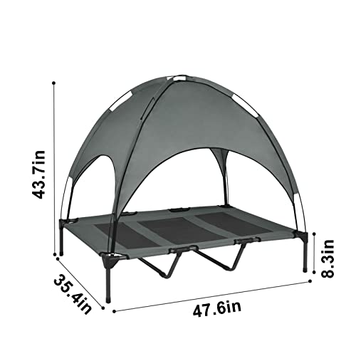 Outdoor Elevated Dog Bed With Removable Canopy, Cooling Raised Pet Cot For Outdoor Camping, Waterproof Canopy, Durable Oxford Fabric, Portable Pet Bed (Large Gray) #TOP2