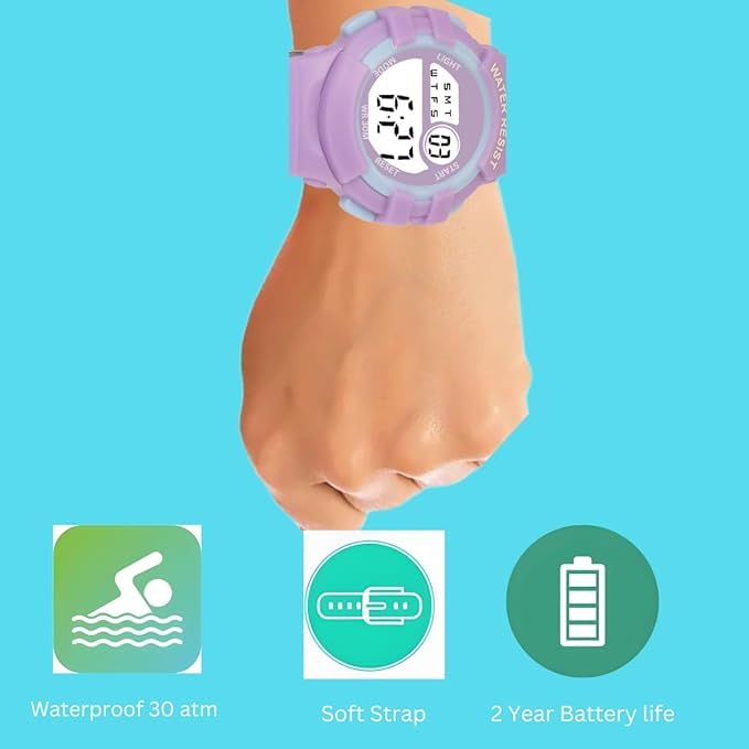 TYMU Printed Strap Alarm, NightLight, Waterproof 5-14 Years Digital Kids Watch - for Boys & Girls. (Printed Unicon) 2