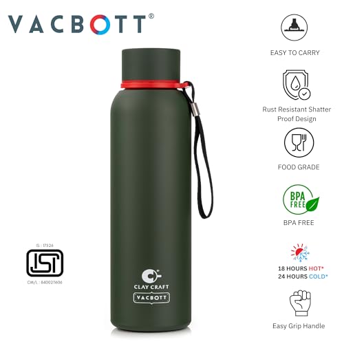 Image of CLAY CRAFT VACBOTT Everest Hike Double Wall|18 Hours Hot and 24 Hours|Cold Water Bottle Vacuum Insulated Flask Bottle 700ml|Leak Proof|BPA-Free| BIS Certified| Made in India|1 Year Limited Warranty