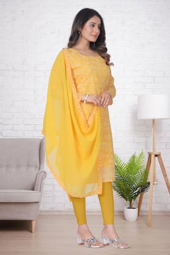 Image of Women's Printed Kurti with Georgette Dupatta, Full Inner Lining, Lightweight Ethnic Set