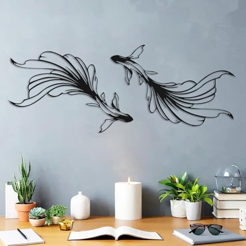 DUOOLN Koi Fish Metal Wall Art, Modern Marine Decor,Japanese Painting Gift.