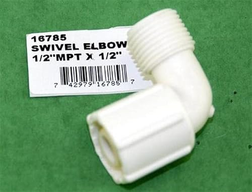Fresh Water Fitting | Adapter, 1/2" MPT x 1/2" BSP Swivel, 90° Elbow, White Plastic - Single with Barcoded