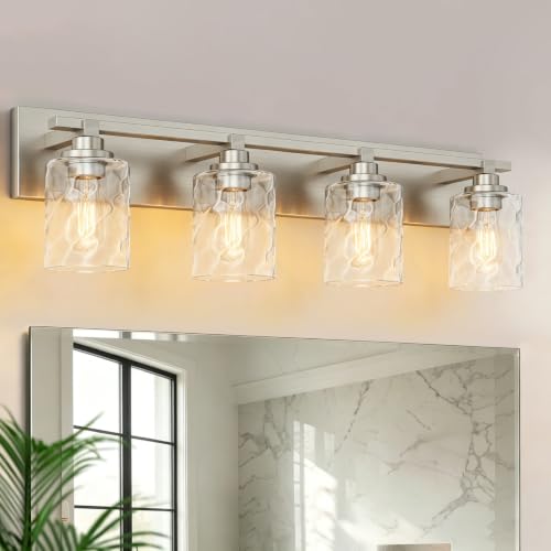 Image of Bathroom Light Fixtures,4-Light Brushed Nickel Vanity Lights Over Mirror