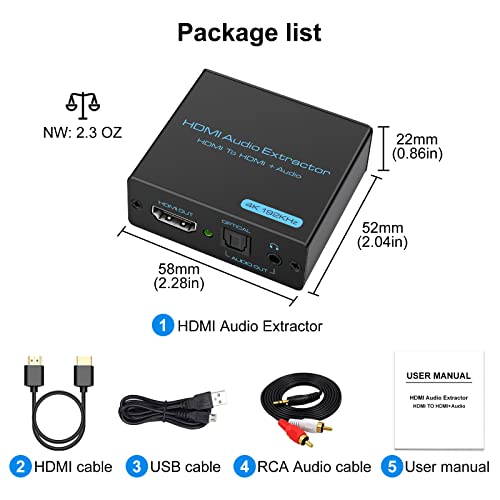 Vpfet Hdmi Audio Extractor 4K Hdmi To Optical 3.5Mm Aux Audio Adapter Splitter Converter Supports Hdcp Dolby Digital Dts 5.1 Pcm #TOP6