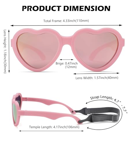 Image of Flexible Heart Shaped Baby Polarized Sunglasses with Strap Adjustable Toddler & Infant Age 0-24 Months