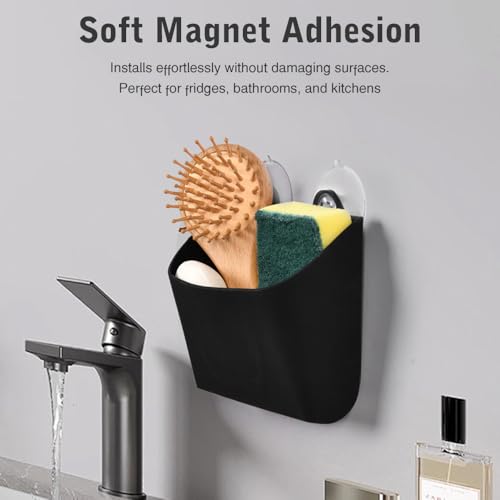 WALLFID Magnetische Fernbedienungshalterung zur Wandmontage, wasserdichter Wandkorb zum Aufhängen für Kühlschrank/Badezimmer/Küche, Aufbewahrungs-Organizer mit großer Öffnung und Saugnapf (Weiß)