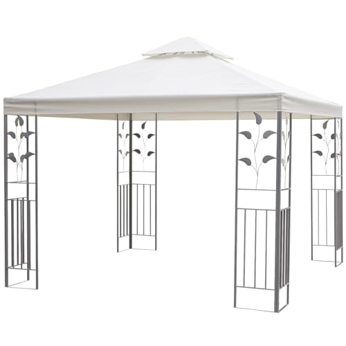 Outsunny 3 x 3m Outdoor Steel Gazebo with 2 Tier Roof, Garden Gazebo Patio Canopy Marquee Shelter with Decorative Steel Frame - Cream