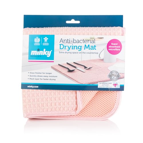 Minky Anti-Bacterial Drying Mat, Super Absorbent Quick-Drying Microfibre Draining Mat, Soft Dish Drying Mat for Kitchen, Cutlery Drainer for Sink, Machine Washable