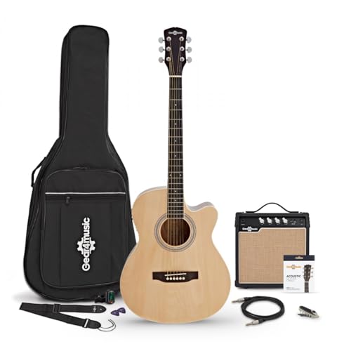 Image of Single Cutaway Electro Acoustic Guitar Natural, 15W Acoustic Amp & Accessory Pack