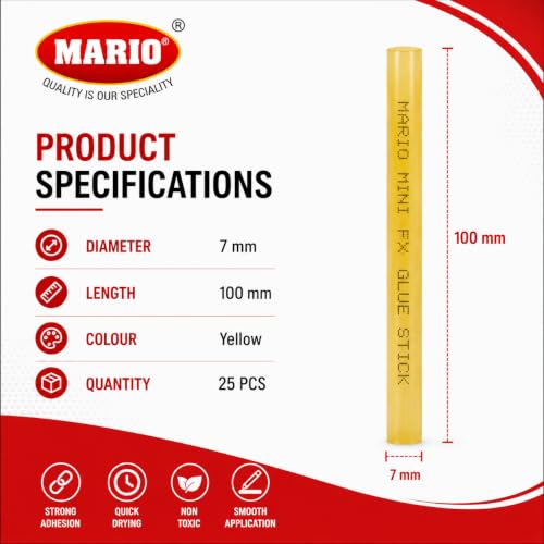 Image of Mario Mini Yellow 7mm Hot Melt Glue Sticks for 20W Glue Gun (25 Pcs) | Strong Adhesive for DIY, Art & Craft, Repairs | Mini Glue Gun Sticks