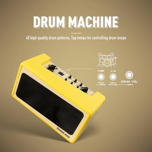 Sonicake Mini Wzmacniacz Gitarowy Combo, 9W Przenośny Wzmacniacz Elektryczny do Ćwiczeń w Sypialni, Lekki Wszystko-w-jednym Głośnik Bluetooth z 6 Modelami Wzmacniaczy, Efektami Wielofunkcyjnymi