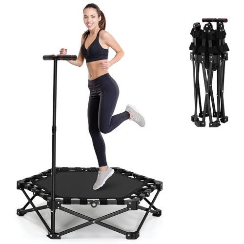 Fitness Trampolin klappbar ohne Installation 41.7 Zoll Mini Trampoline Tragfähigkeit 150 KG 3 verstellbare Handgriffstufen...