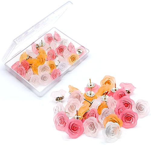 30 Stück Blumen Reißzwecken,Rosa Dekorative Pinnnadeln für Korktafel,4 Farben Niedliche Florale Reißnägel für Wand,Pinnwand, Reisekarte oder Foto,Blumennägel,Heimbürobedarf,Zubehör